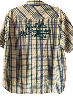 Vintage Y2K Rocawear 99 Renegades USA Plaid Cotton Shirt 2XL Blue Yellow